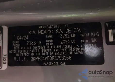 2024 Kia Forte Gt-Line z USA, uszkodzony, nr VIN 3KPF54AD0RE793566